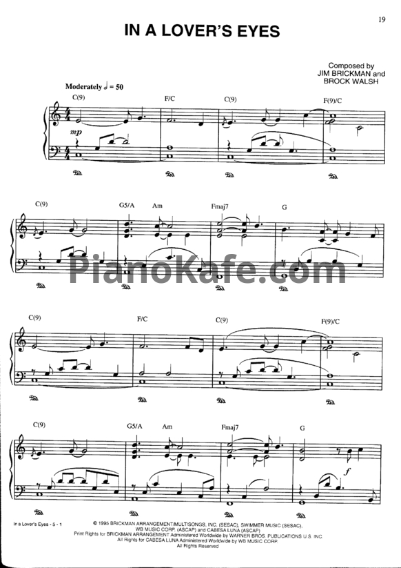 Ноты Jim Brickman - In a lover's eyes - PianoKafe.com