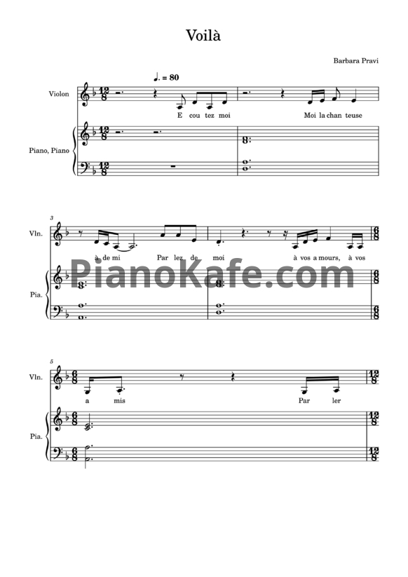 Ноты Barbara Pravi - Voila (France) - PianoKafe.com
