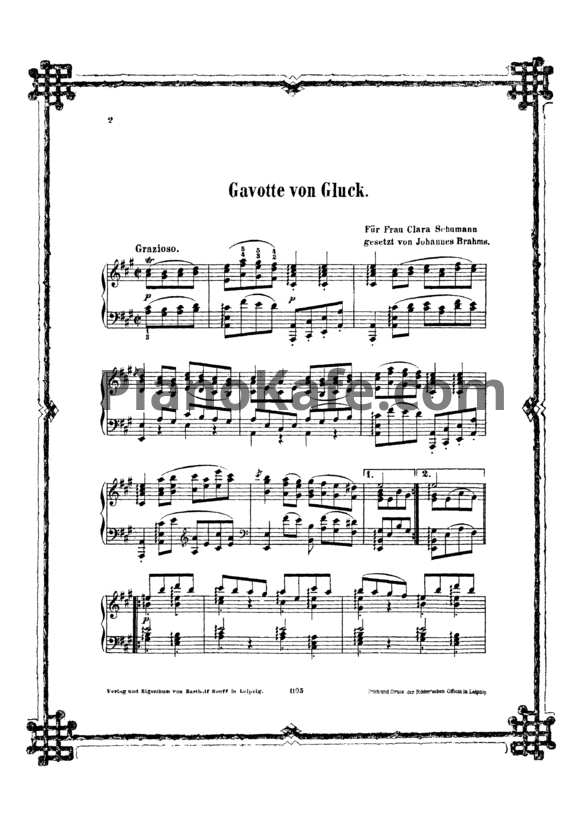 Ноты И. Брамс - Гавот для фортепиано ля мажор (Транскрипция фрагмента из оперы К.В. Глюка `Ифигения в Авлиде`) (Anh. 2) - PianoKafe.com