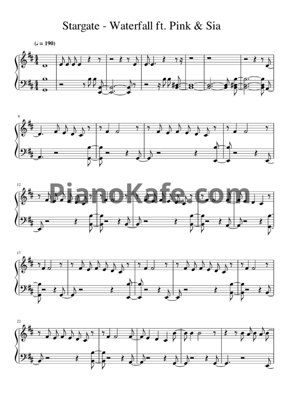 Ноты Stargate feat. Sia & Pink - Waterfall - PianoKafe.com