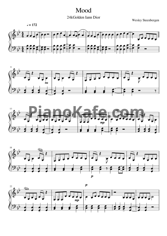 Ноты 24kGoldn feat. iann dior - Mood - PianoKafe.com
