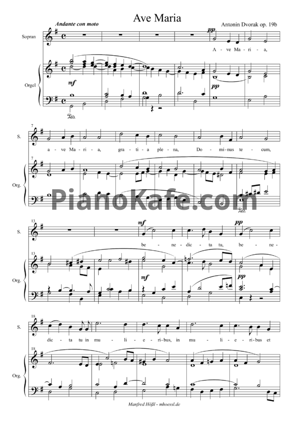 Ноты А. Дворжак - Ave Maria (Op. 19b) - PianoKafe.com