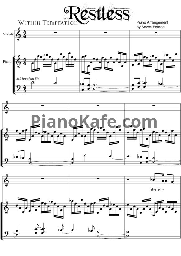 Ноты Within Temptation - Restless - PianoKafe.com