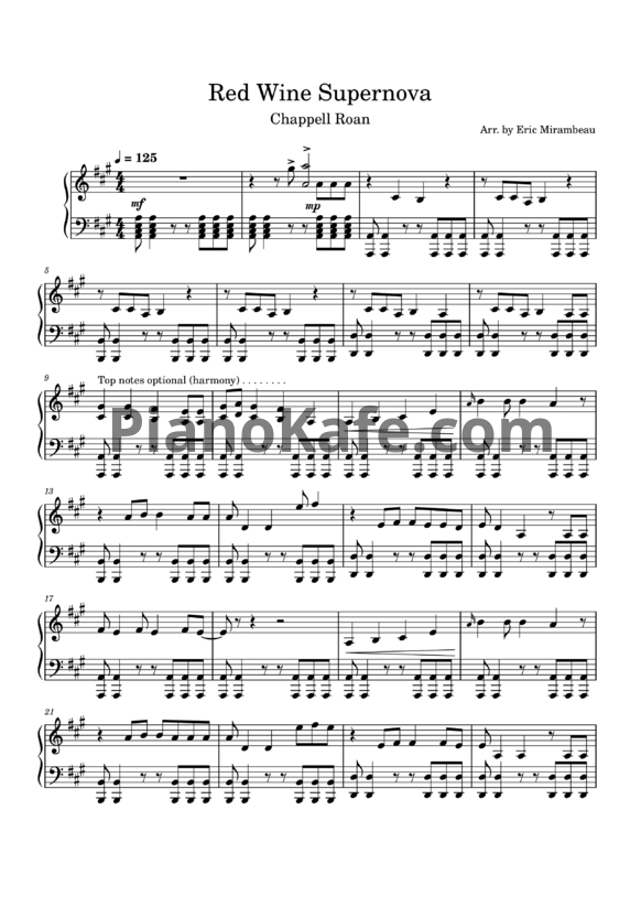 Ноты Chappell Roan - Red wine supernova - PianoKafe.com