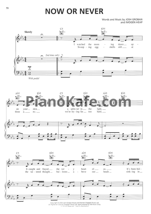 Ноты Josh Groban - Now or never - PianoKafe.com