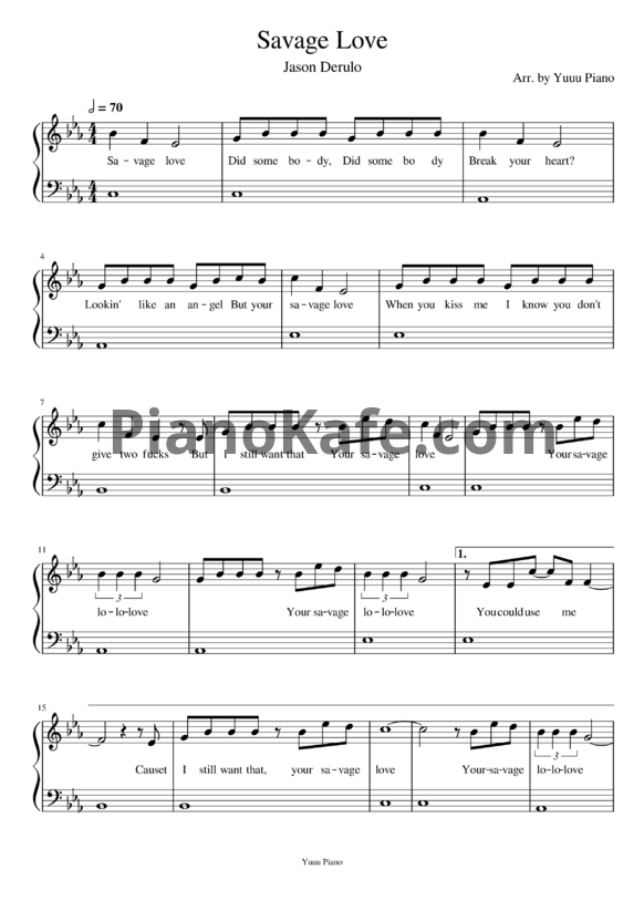 Ноты Jason Derulo - Savage love - PianoKafe.com
