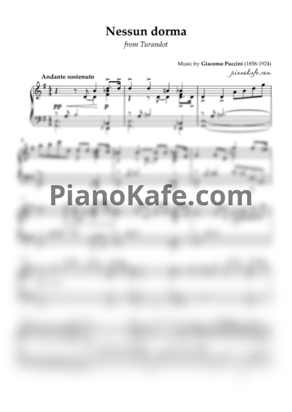Ноты Giacomo Puccini - Nessun dorma (Piano cover) - PianoKafe.com