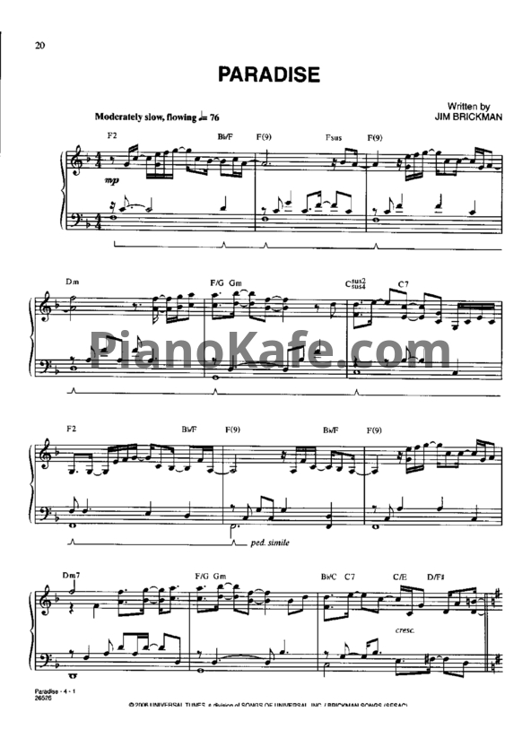 Ноты Jim Brickman - Paradise - PianoKafe.com