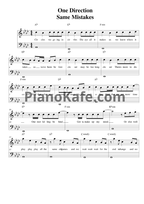 Ноты One Direction - Same mistakes - PianoKafe.com