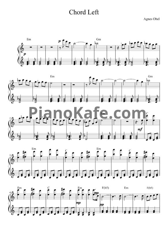 Ноты Agnes Obel - Chord left - PianoKafe.com