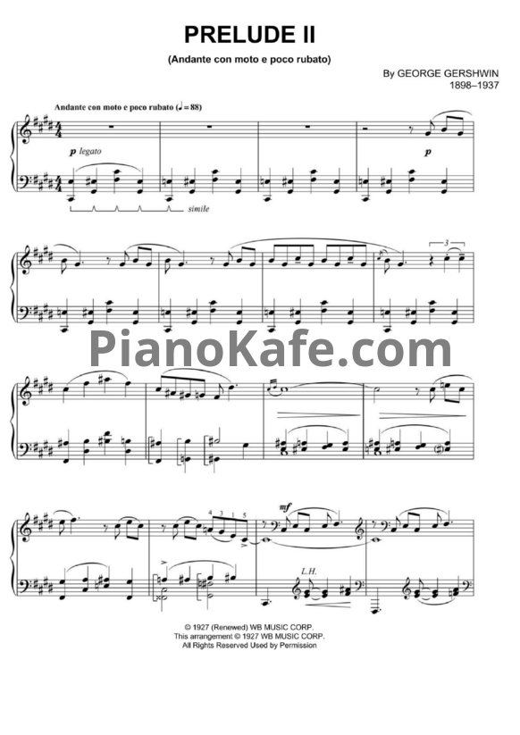 Ноты George Gershwin - Prelude 2 (Andabte con moto e poco rubato) - PianoKafe.com