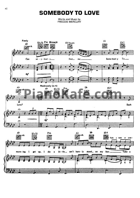 Ноты Queen - Somebody to love - PianoKafe.com
