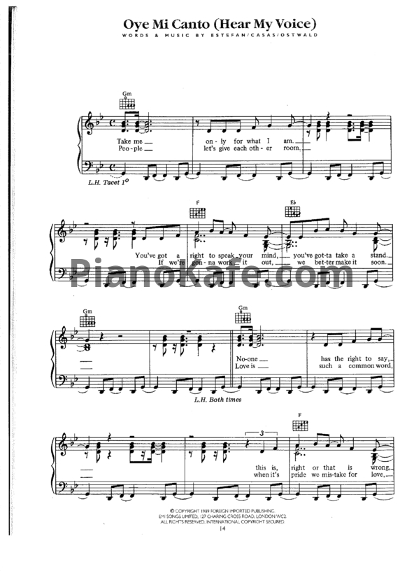 Ноты Gloria Estefan - Oye mi canto - PianoKafe.com