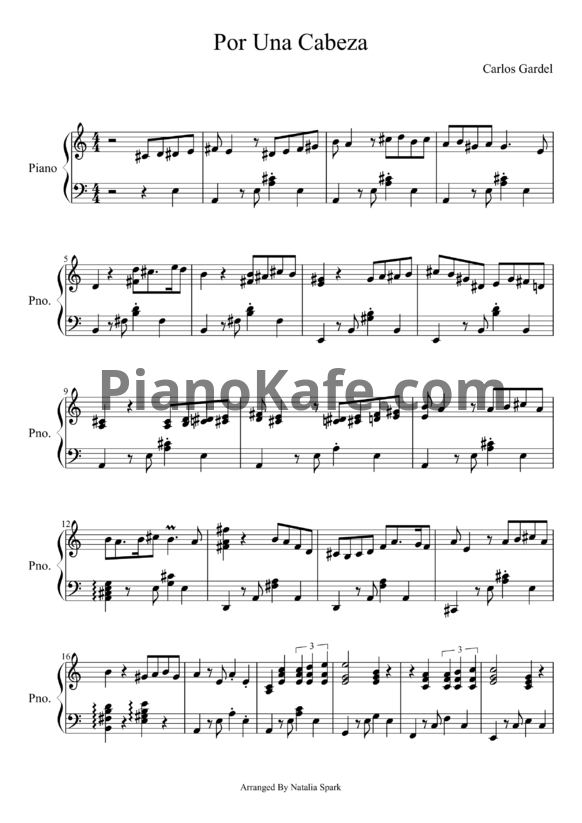 Ноты Carlos Gardel - Por una cabeza (Версия 2) - PianoKafe.com