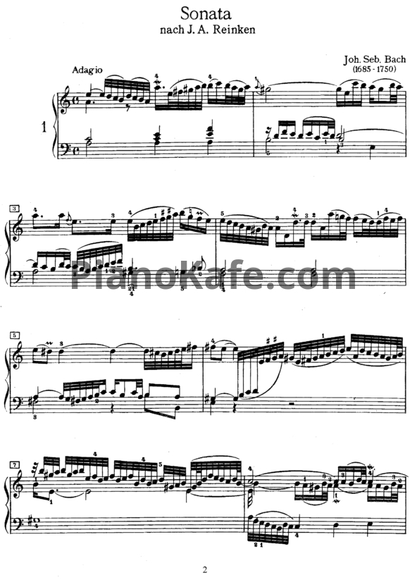 Ноты И. Бах - Соната (BWV 965) - PianoKafe.com
