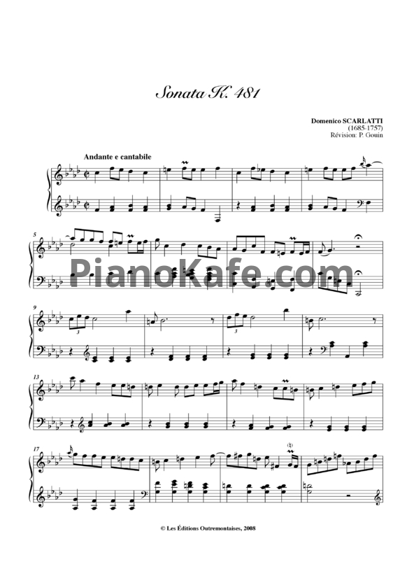 Ноты Д. Скарлатти - Соната K481 - PianoKafe.com