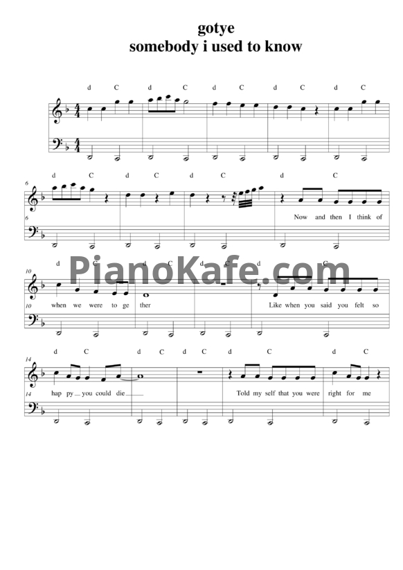 Ноты Gotye - Somebody that i used to know - PianoKafe.com