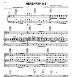 Ноты Michelle Branch - Here with me - предпросмотр