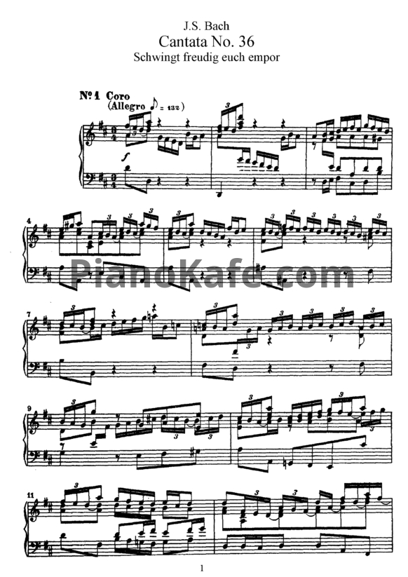 Ноты И. Бах - Кантата №36 "Schwingt freudig euch empor" (BWV 36) - PianoKafe.com