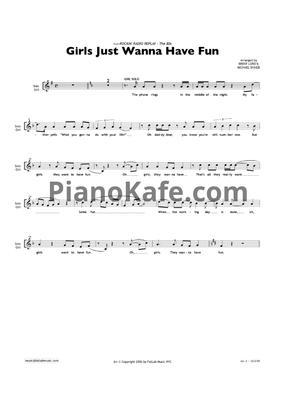 Ноты Cyndi Lauper - Girls just wanna have fun - PianoKafe.com
