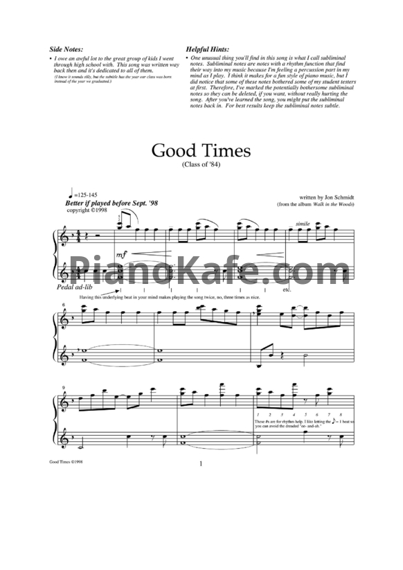 Ноты Jon Schmidt - Good times - PianoKafe.com