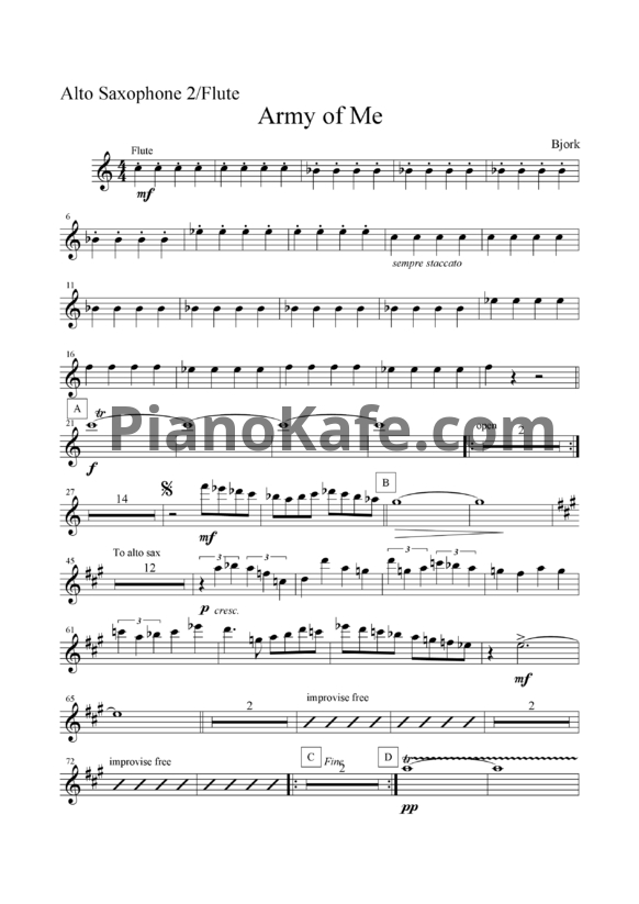 Ноты Bjork - Army of me - PianoKafe.com