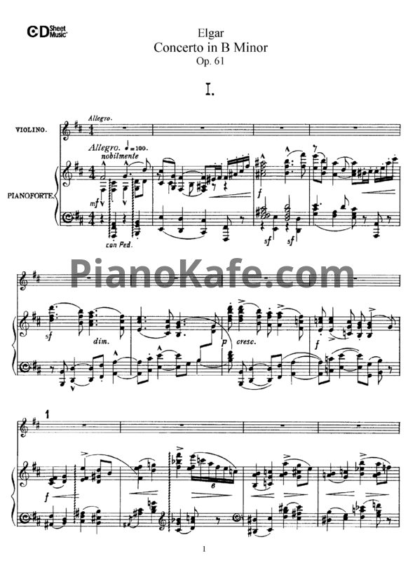 Ноты Эдуард Элгар - Концерт для скрипки с оркестром (Соч. 61) - PianoKafe.com