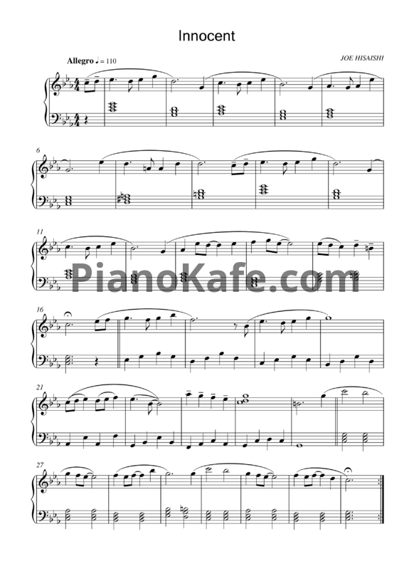 Ноты Joe Hisaishi - Innocent - PianoKafe.com