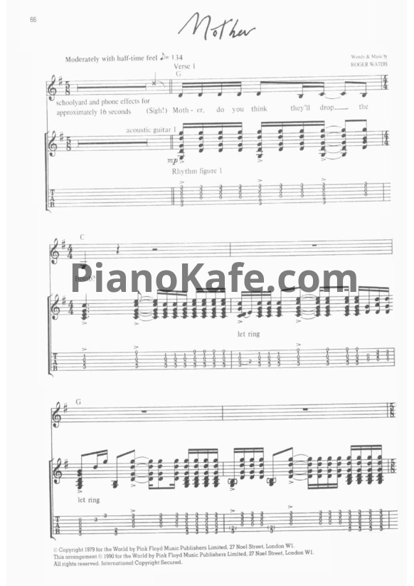 Ноты Pink Floyd - Mother (Guitar tabs) - PianoKafe.com