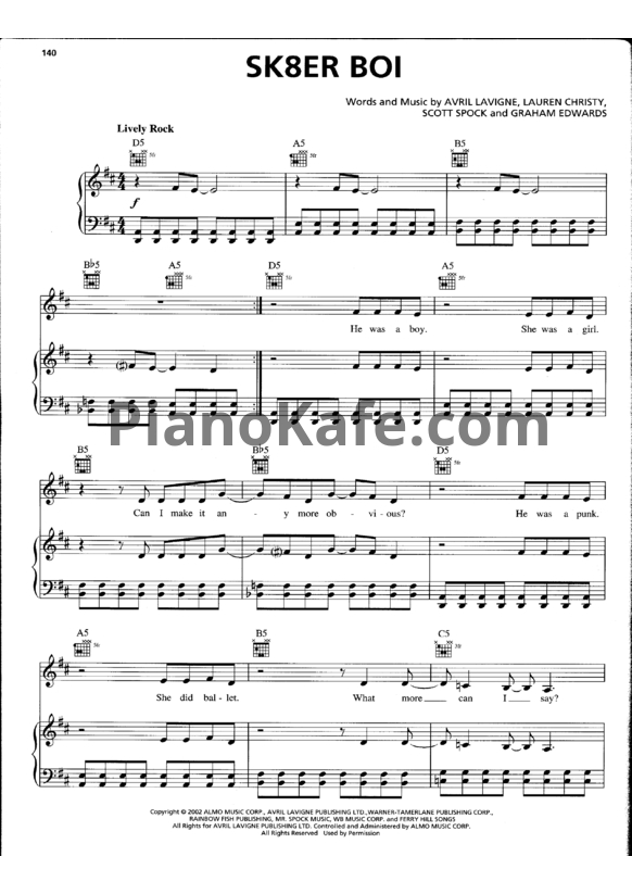 Ноты Avril Lavigne - Sk8er boi (Skater boy) - PianoKafe.com. 