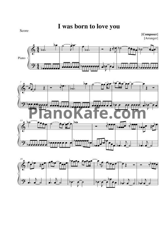 Ноты Freddie Mercury - I was born to love you - PianoKafe.com