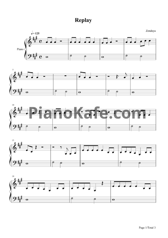 Ноты Zendaya - Replay - PianoKafe.com
