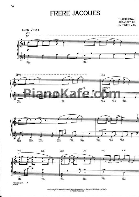 Ноты Jim Brickman - Frere Jacques - PianoKafe.com