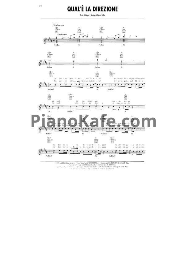 Ноты Adriano Celentano - Qual'è la direzione - PianoKafe.com