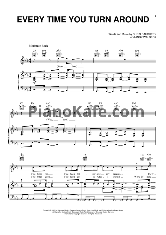 Ноты Daughtry - Every time you turn around - PianoKafe.com