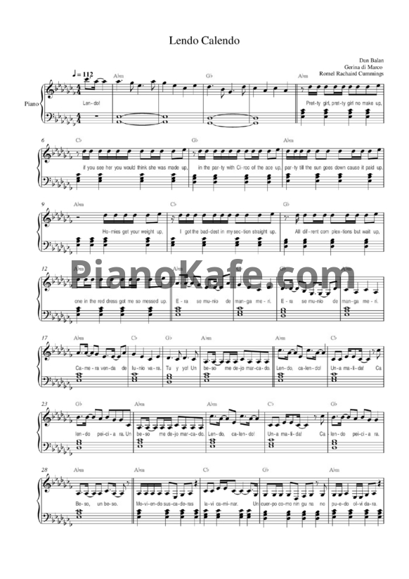 Ноты Dan Balan feat. Tany Vander & Brasco - Lendo Calendo - PianoKafe.com