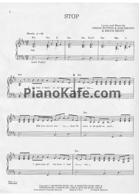 Ноты Sam Brown - Stop (Версия 2) - PianoKafe.com
