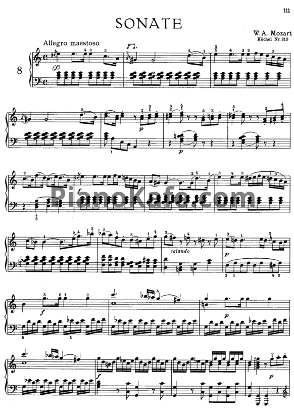 Ноты В. Моцарт - Соната №8 ля минор (К. 310) - PianoKafe.com