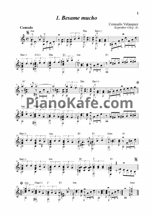 Ноты Consuelo Velazquez - Besame mucho (гитара) - PianoKafe.com