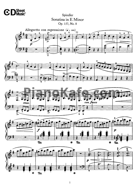 Ноты Ф. Шпиндлер - Соната ми минор (Op. 157, №8) - PianoKafe.com