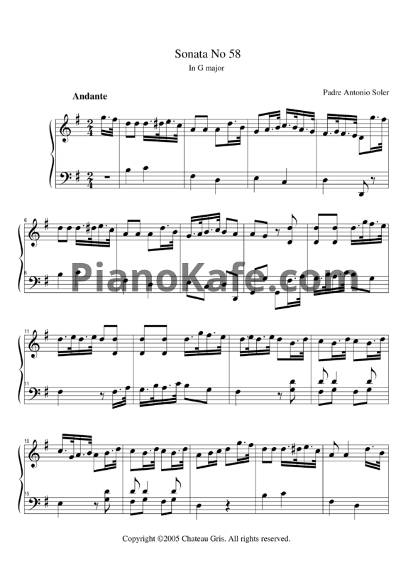 Ноты Antonio Soler - Sonata No. 58 in G major - PianoKafe.com