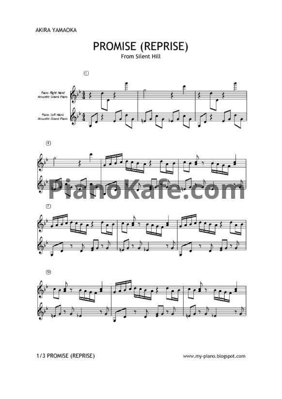 Ноты Akira Yamaoka - Promise (Reprise) - PianoKafe.com