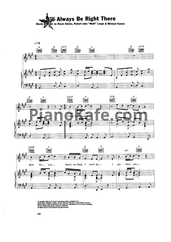 Ноты Bryan Adams - I'll always be right there - PianoKafe.com