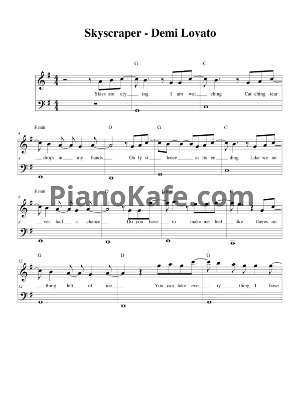 Ноты Demi Lovato - Skyscraper (Версия 2) - PianoKafe.com