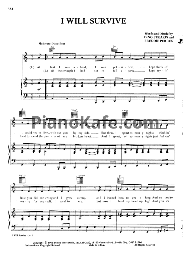 Ноты Gloria Gaynor - I will survive - PianoKafe.com