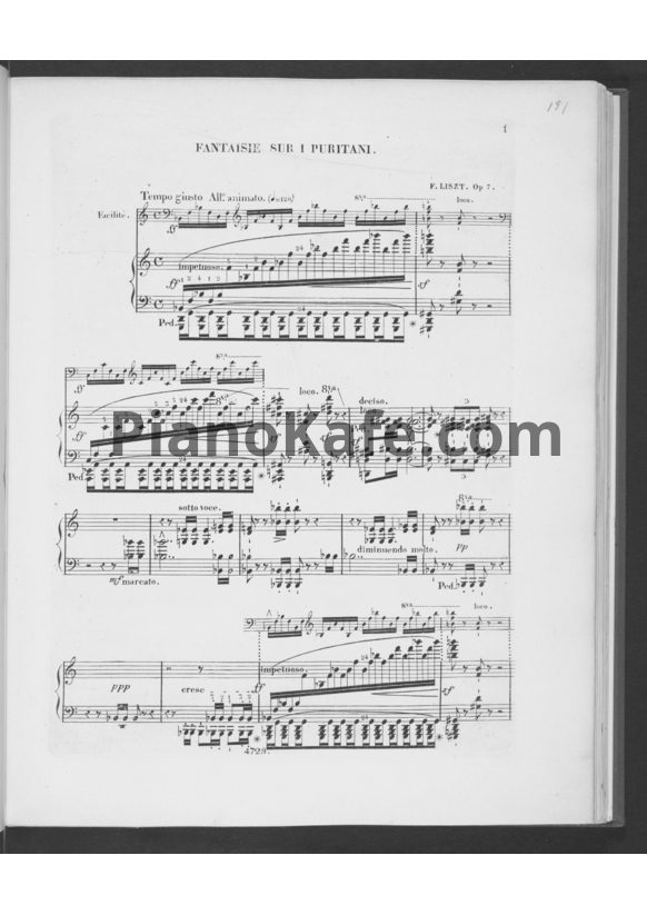 Ноты Ф. Лист - Воспоминания об опере `Пуритане` (S.390b) - PianoKafe.com