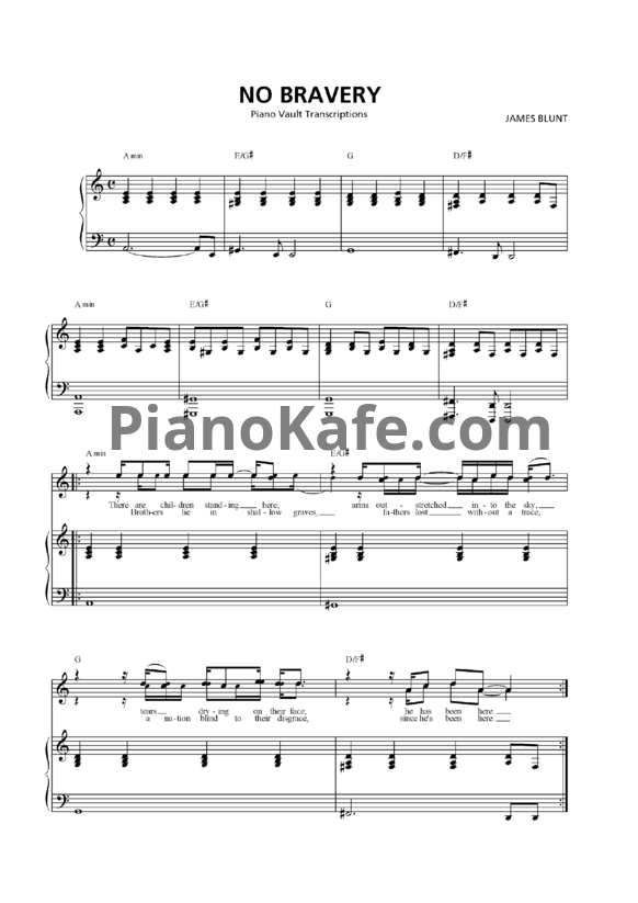 Ноты James Blunt - No bravery - PianoKafe.com