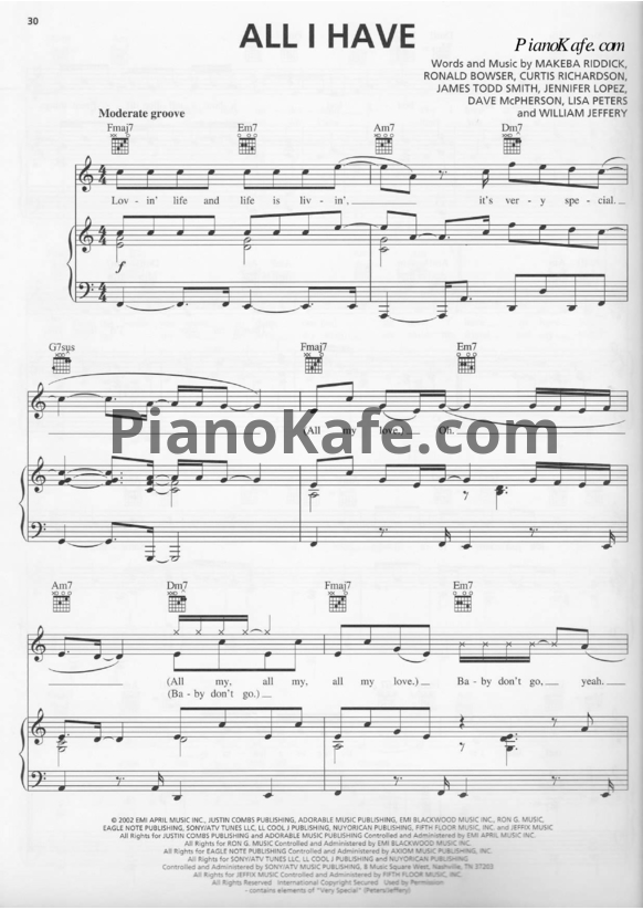 Ноты Jennifer Lopez - All I have - PianoKafe.com