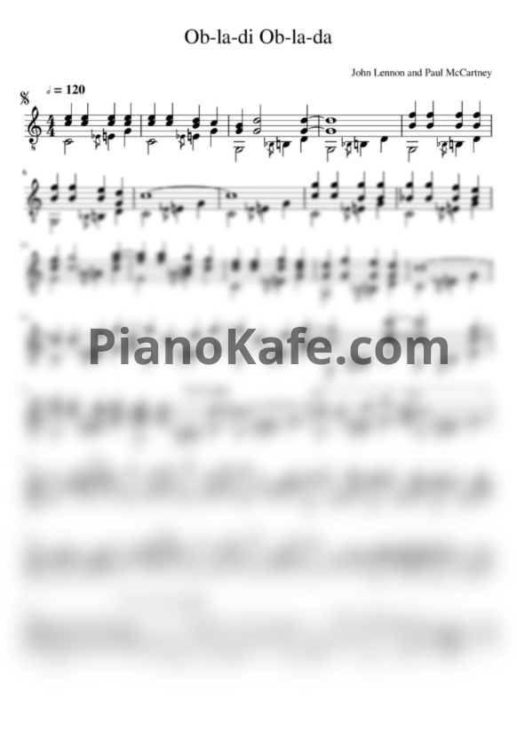 Ноты The Beatles - Ob-la-di, ob-la-da (гитара) - PianoKafe.com