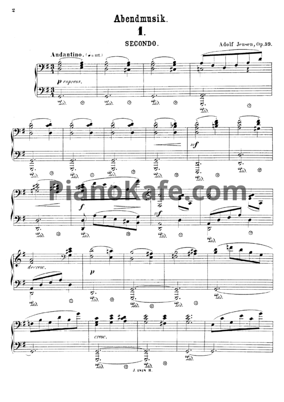 Ноты А. Йенсен - Вечерняя музыка. Пьесы для фортепиано в 4 руки (Op. 59) - PianoKafe.com